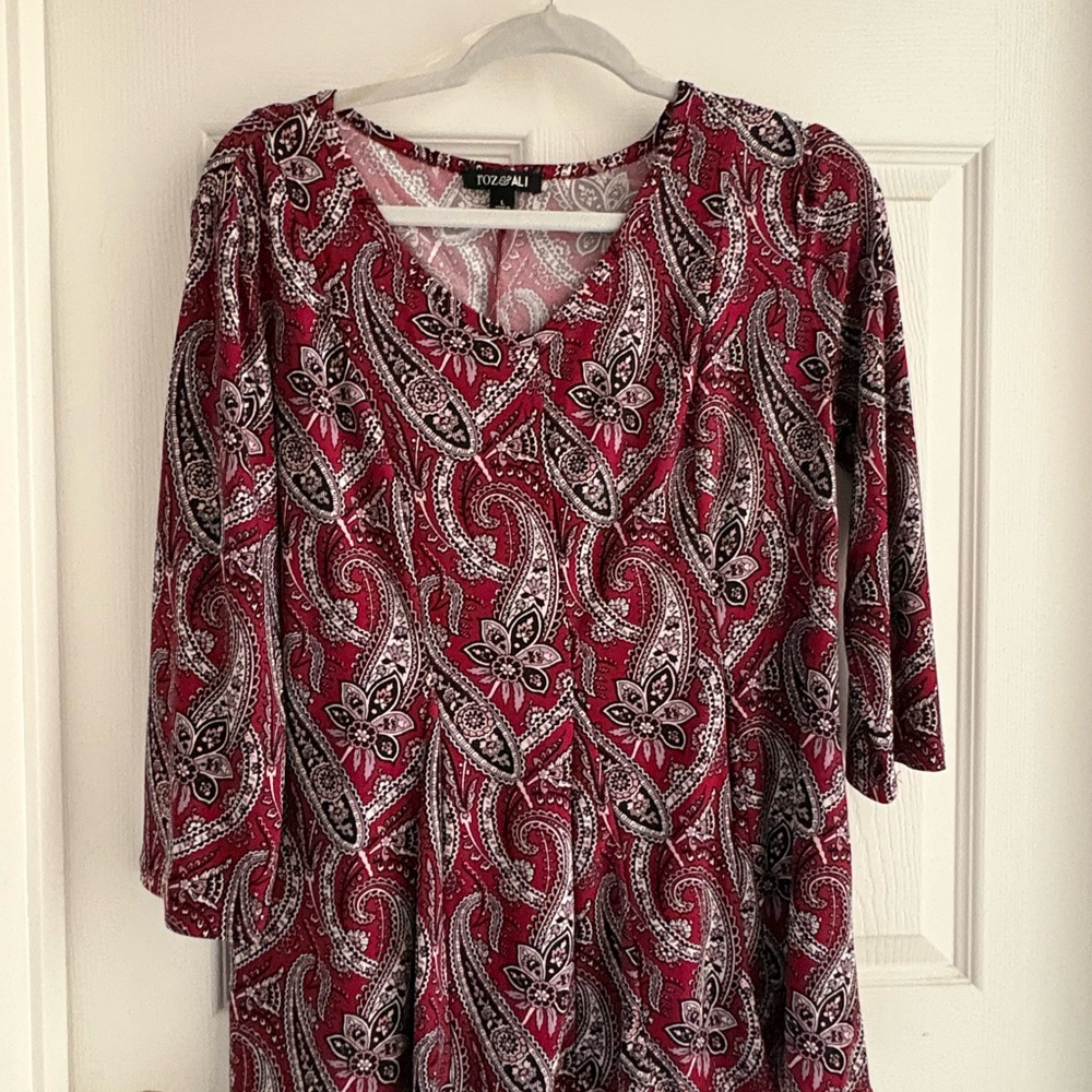 Roz & Ali Women's Red Paisley V-Neck Blouse